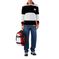 Polo à manches longues en coton rayé avec logo appliqué - Noir & blanc