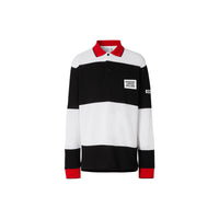 Polo à manches longues en coton rayé avec logo appliqué - Noir & blanc