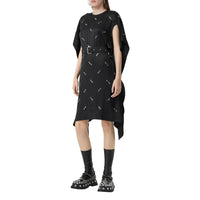 Robe en satin de soie avec manches à découpes et ornements - Noir