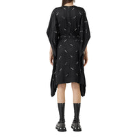 Robe en satin de soie avec manches à découpes et ornements - Noir