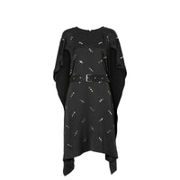 Robe en satin de soie avec manches à découpes et ornements - Noir