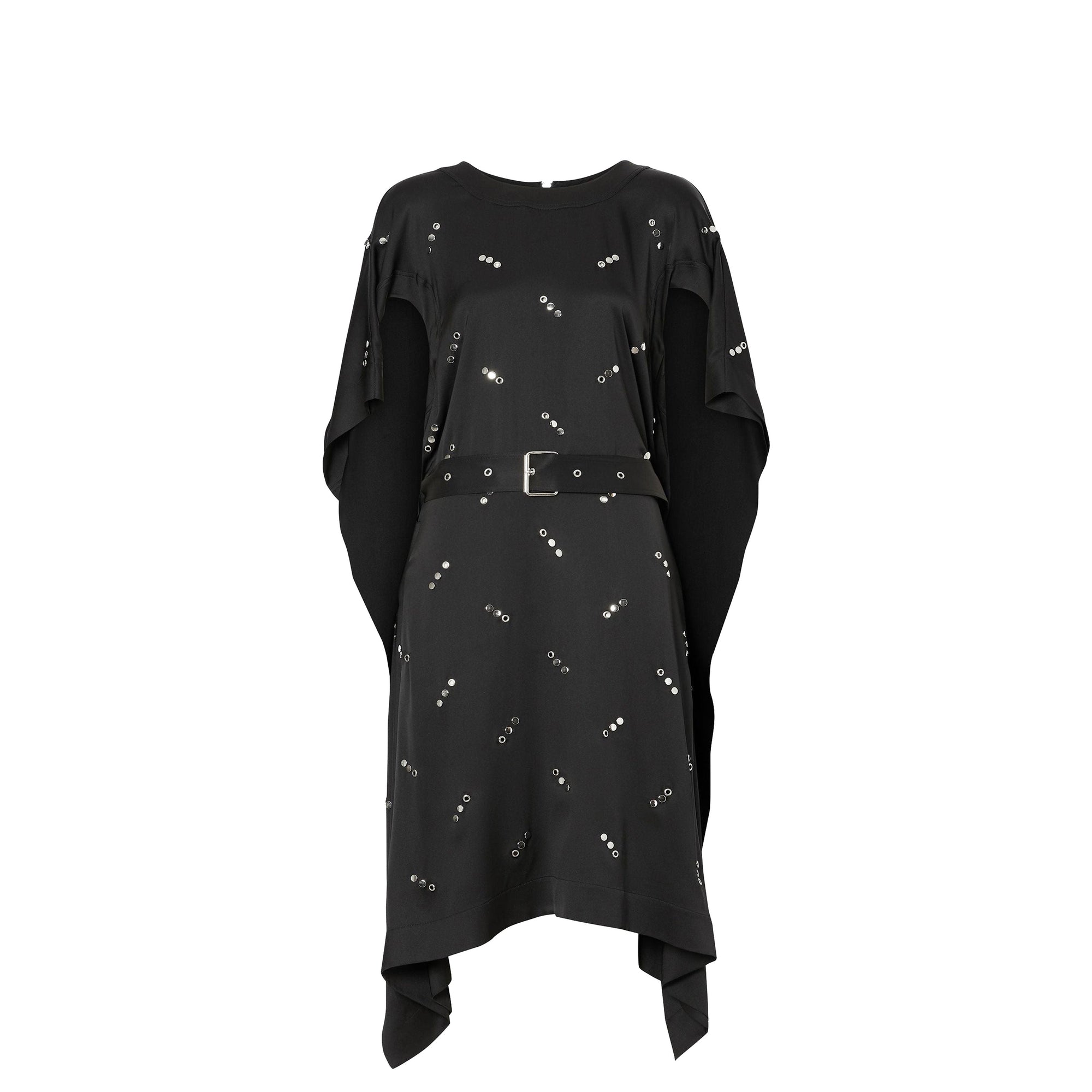 Robe en satin de soie avec manches à découpes et ornements - Noir