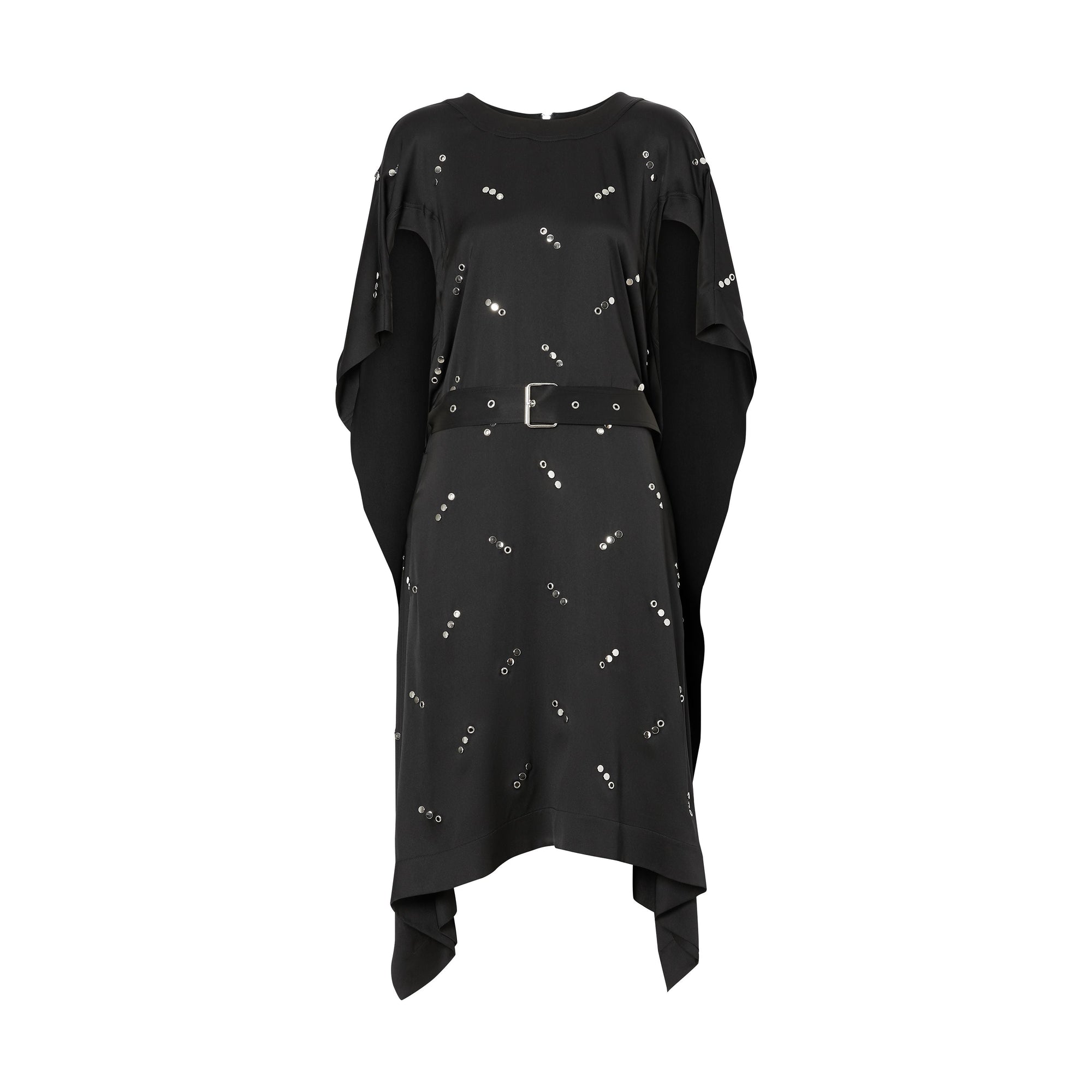 BLACK Robe en satin de soie avec manches à découpes et ornements