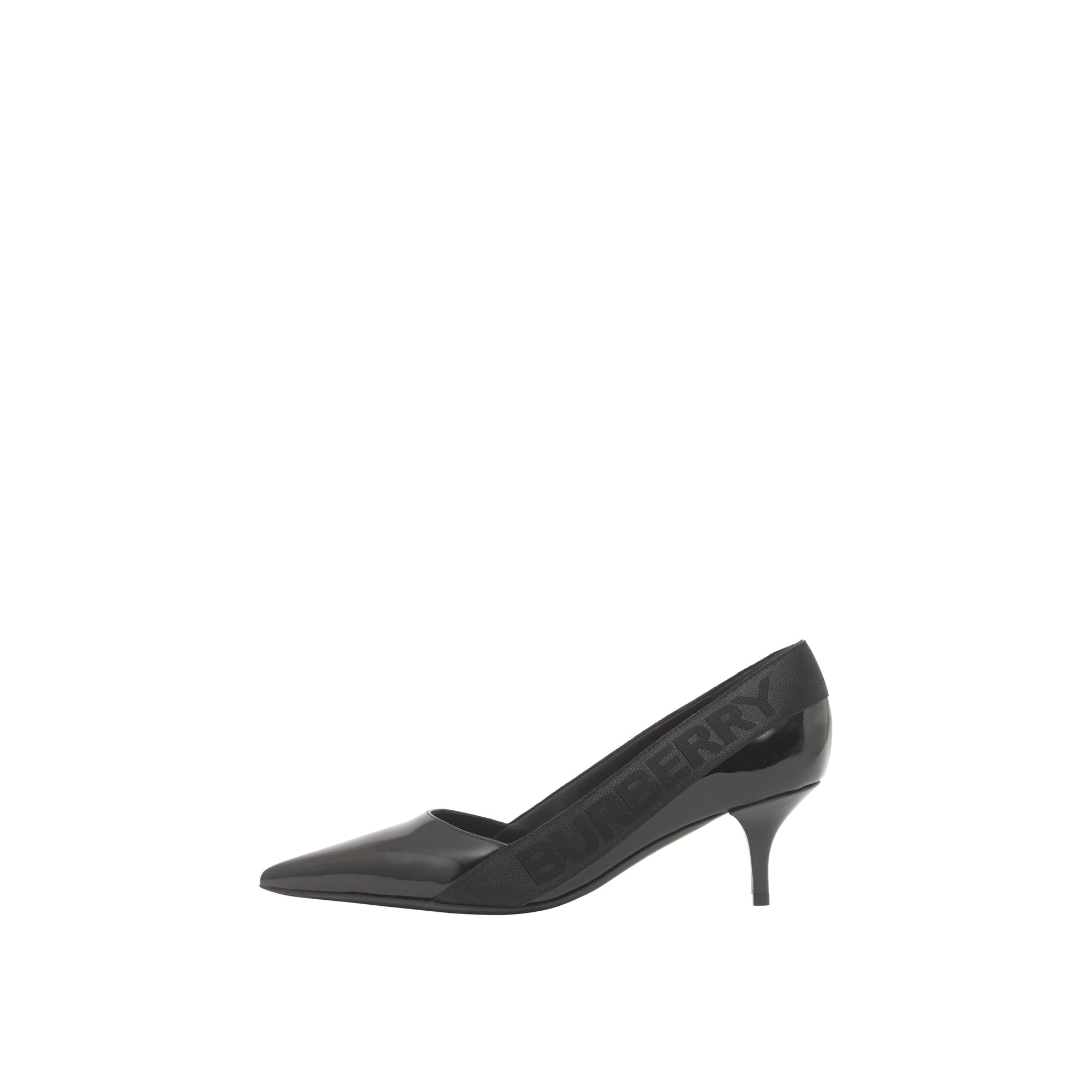 Escarpins à bout pointu en cuir verni avec logo - Noir