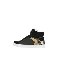 BLACK Sneakers montantes en cuir, cuir velours et House check