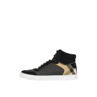BLACK Sneakers montantes en cuir, cuir velours et House check
