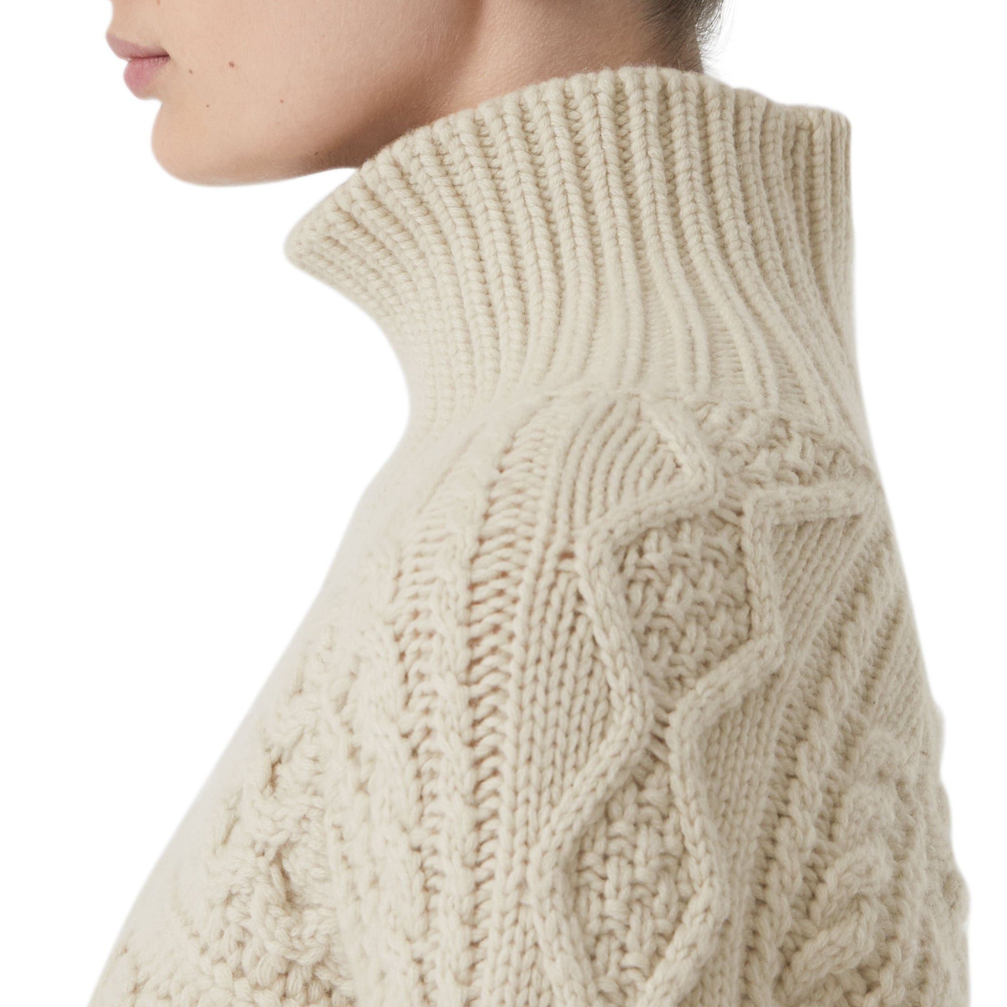 Pull en cachemire à maille torsadée avec rayures iconiques - Blanc naturel