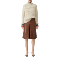 Pull en cachemire à maille torsadée avec rayures iconiques - Blanc naturel
