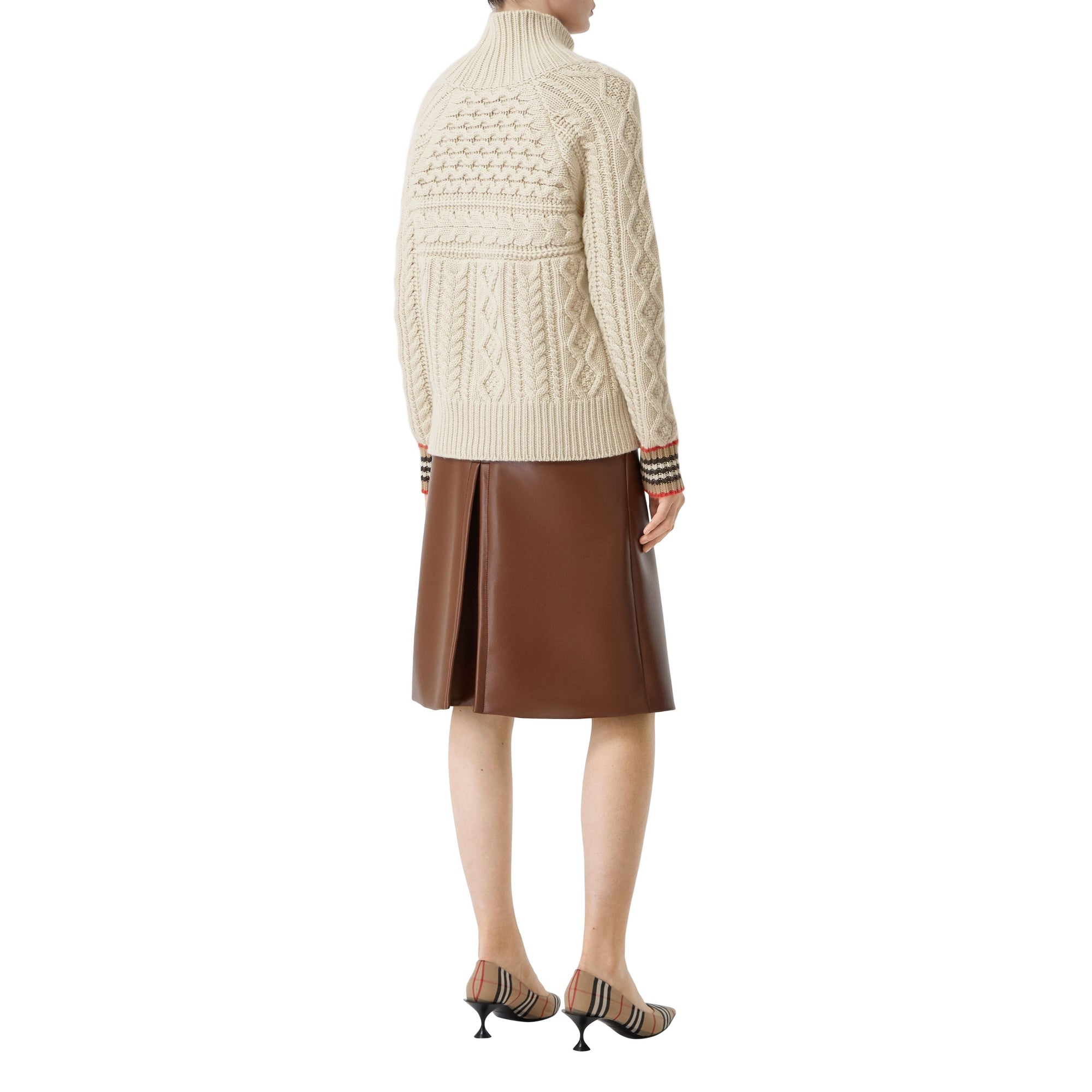 Pull en cachemire à maille torsadée avec rayures iconiques - Blanc naturel
