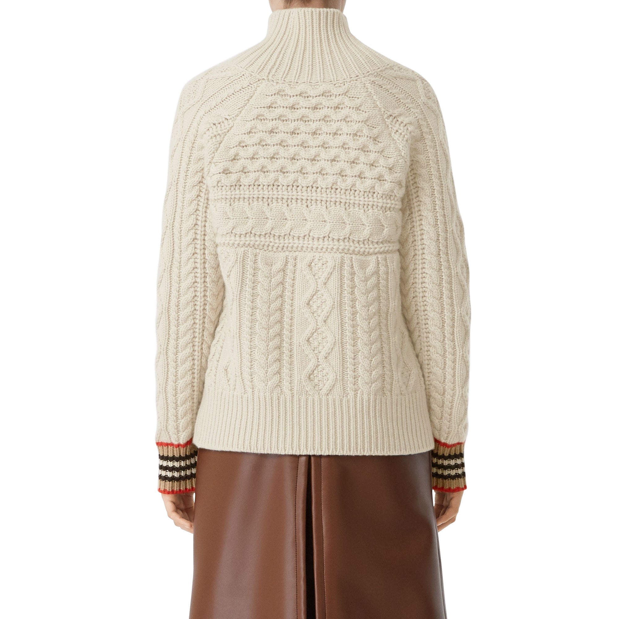 Pull en cachemire à maille torsadée avec rayures iconiques - Blanc naturel