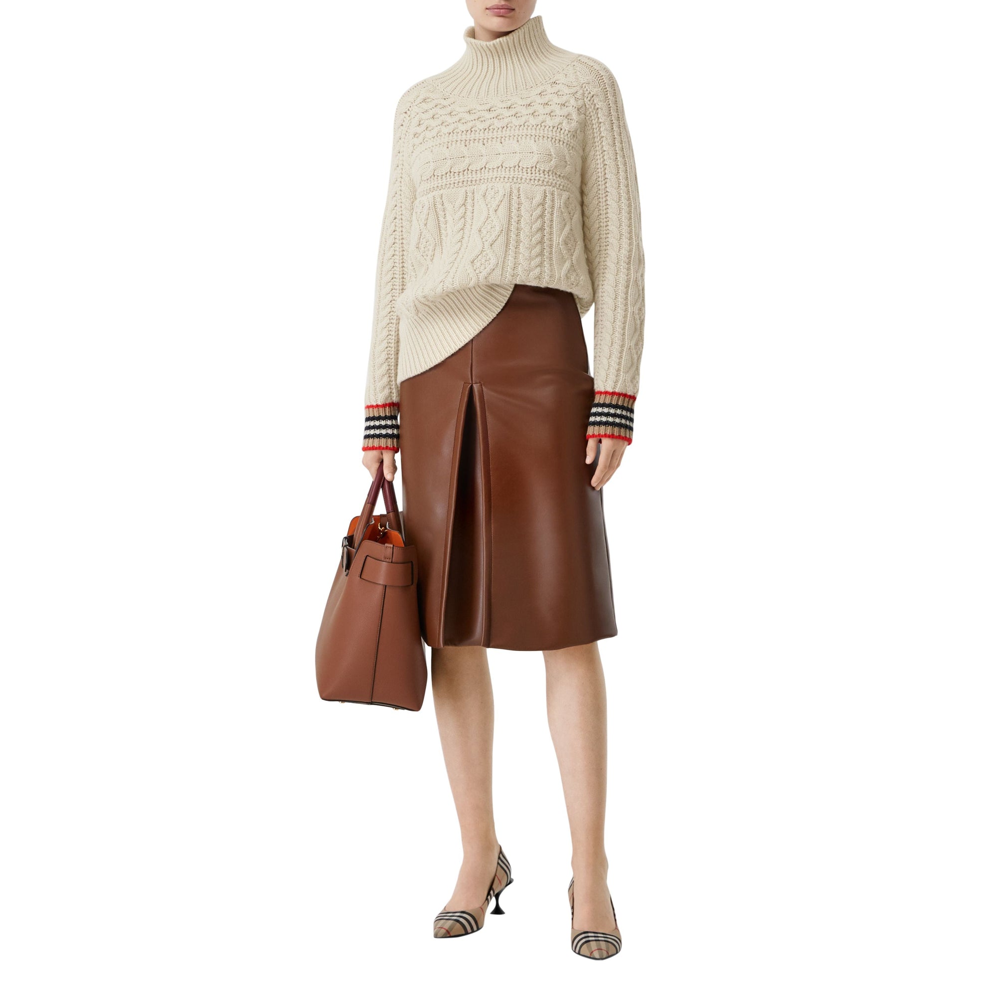 Pull en cachemire à maille torsadée avec rayures iconiques - Blanc naturel