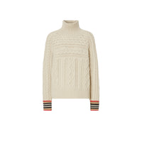 Pull en cachemire à maille torsadée avec rayures iconiques - Blanc naturel
