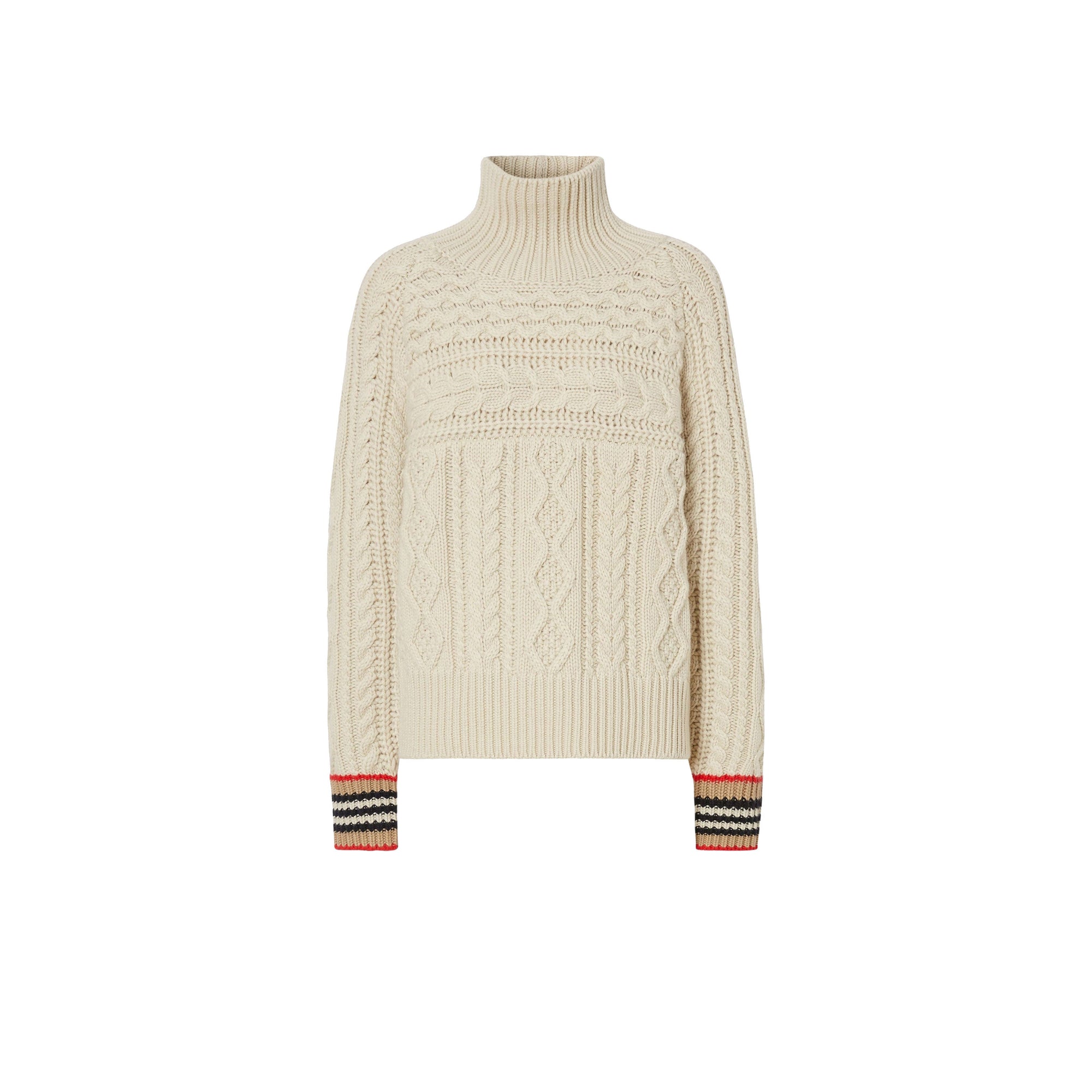 Pull en cachemire à maille torsadée avec rayures iconiques - Blanc naturel