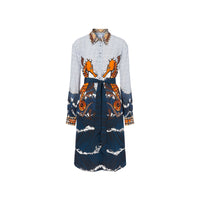Robe chemise en soie à imprimés monogram et hippocampe - Baby blue