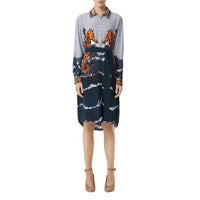 Robe chemise en soie à imprimés monogram et hippocampe - Baby blue