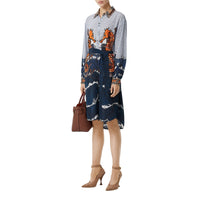 Robe chemise en soie à imprimés monogram et hippocampe - Baby blue