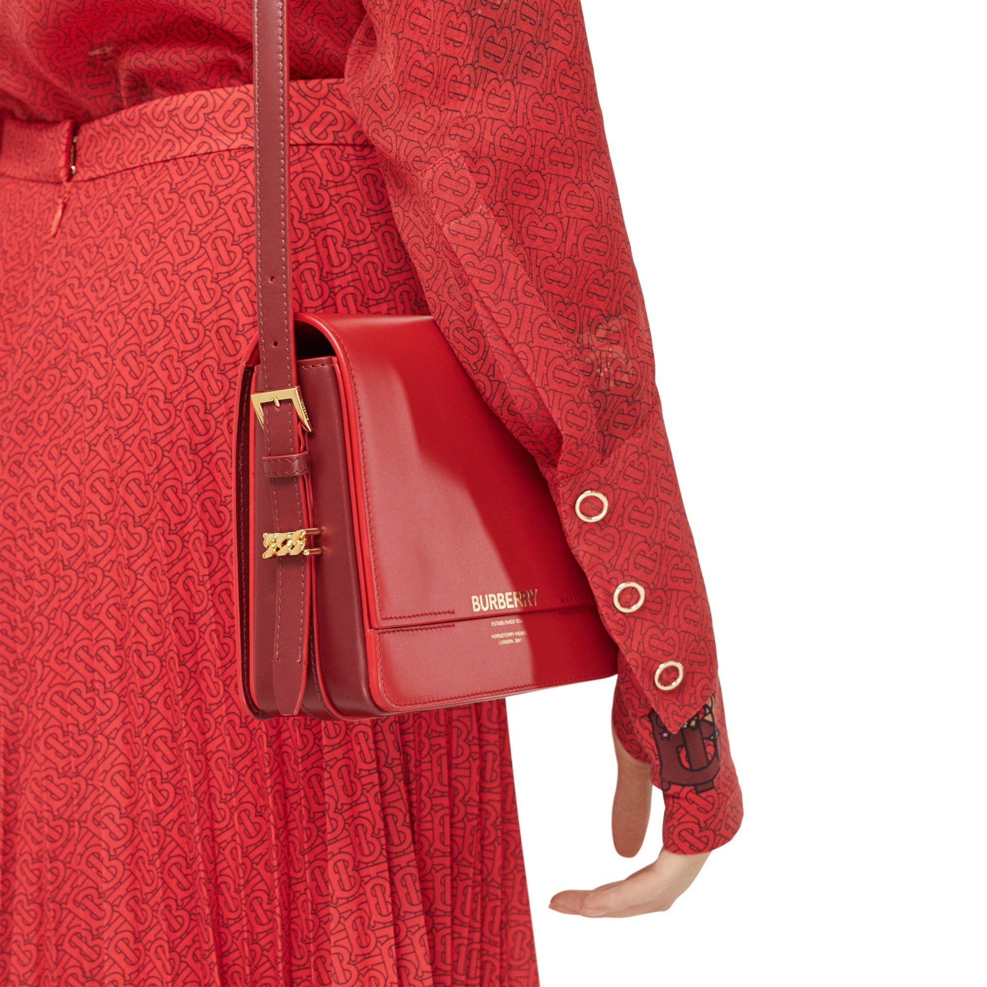 Petit sac grace en cuir bicolore - Rouge vif & bourgogne