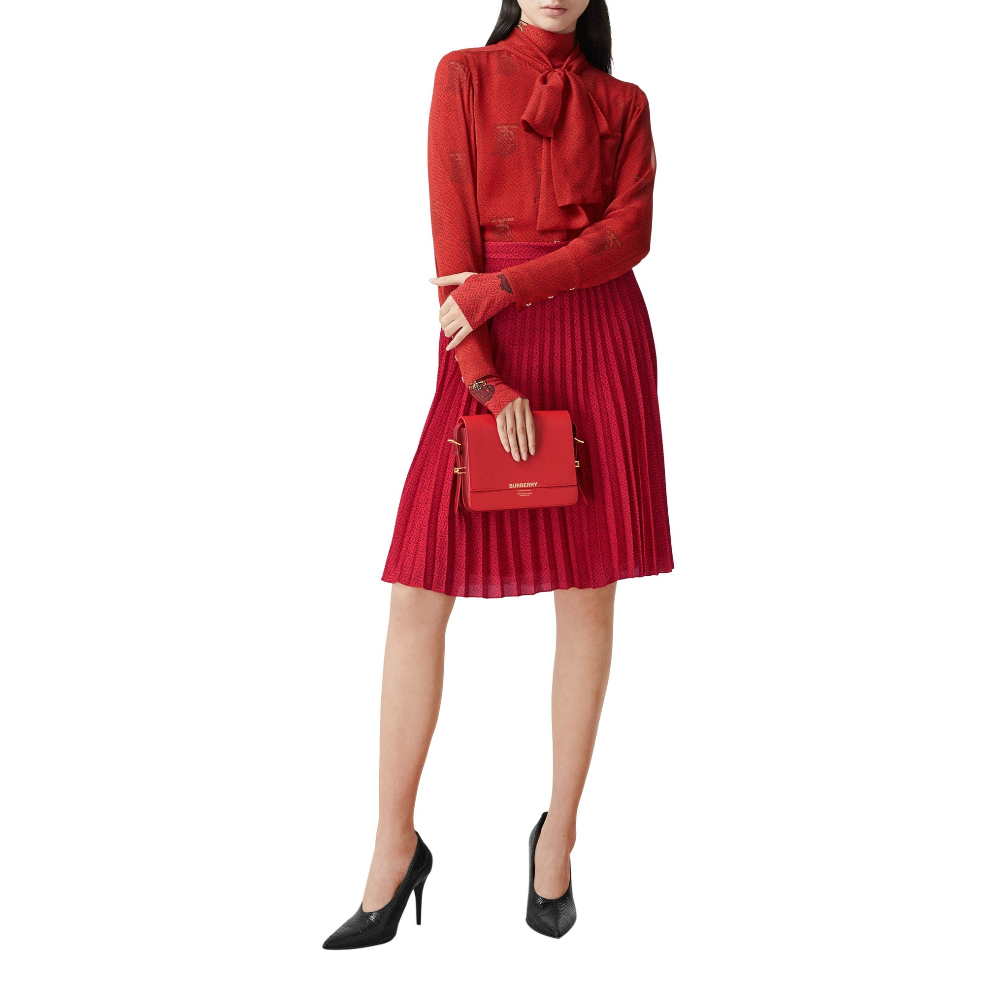 Petit sac grace en cuir bicolore - Rouge vif & bourgogne