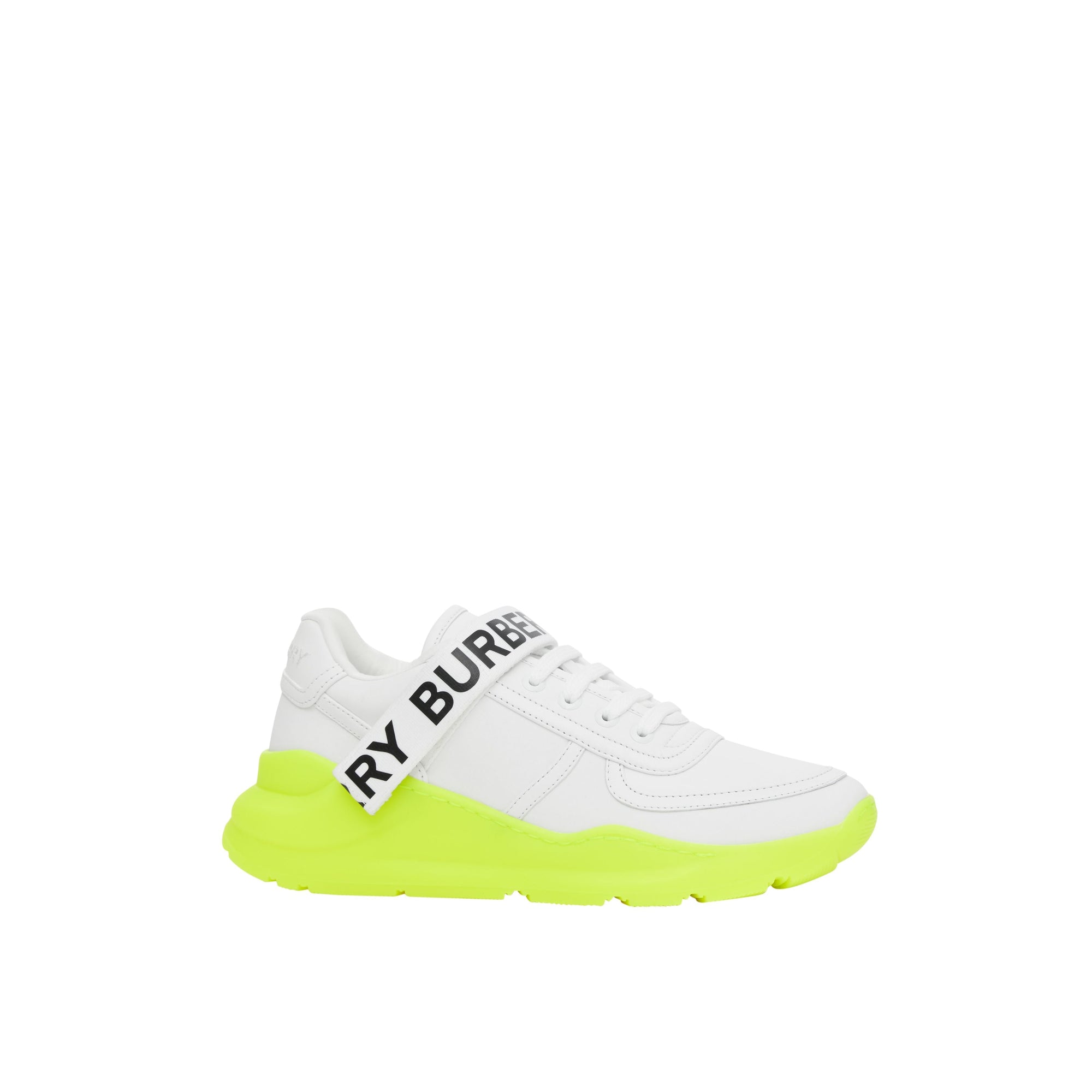 Sneakers en cuir et nylon avec logo - Blanc optique & jaune fluo