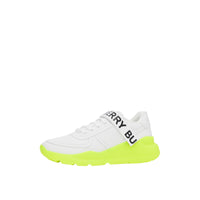 Sneakers en cuir et nylon avec logo - Blanc optique & jaune fluo