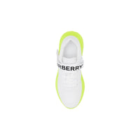 Sneakers en cuir et nylon avec logo - Blanc optique & jaune fluo