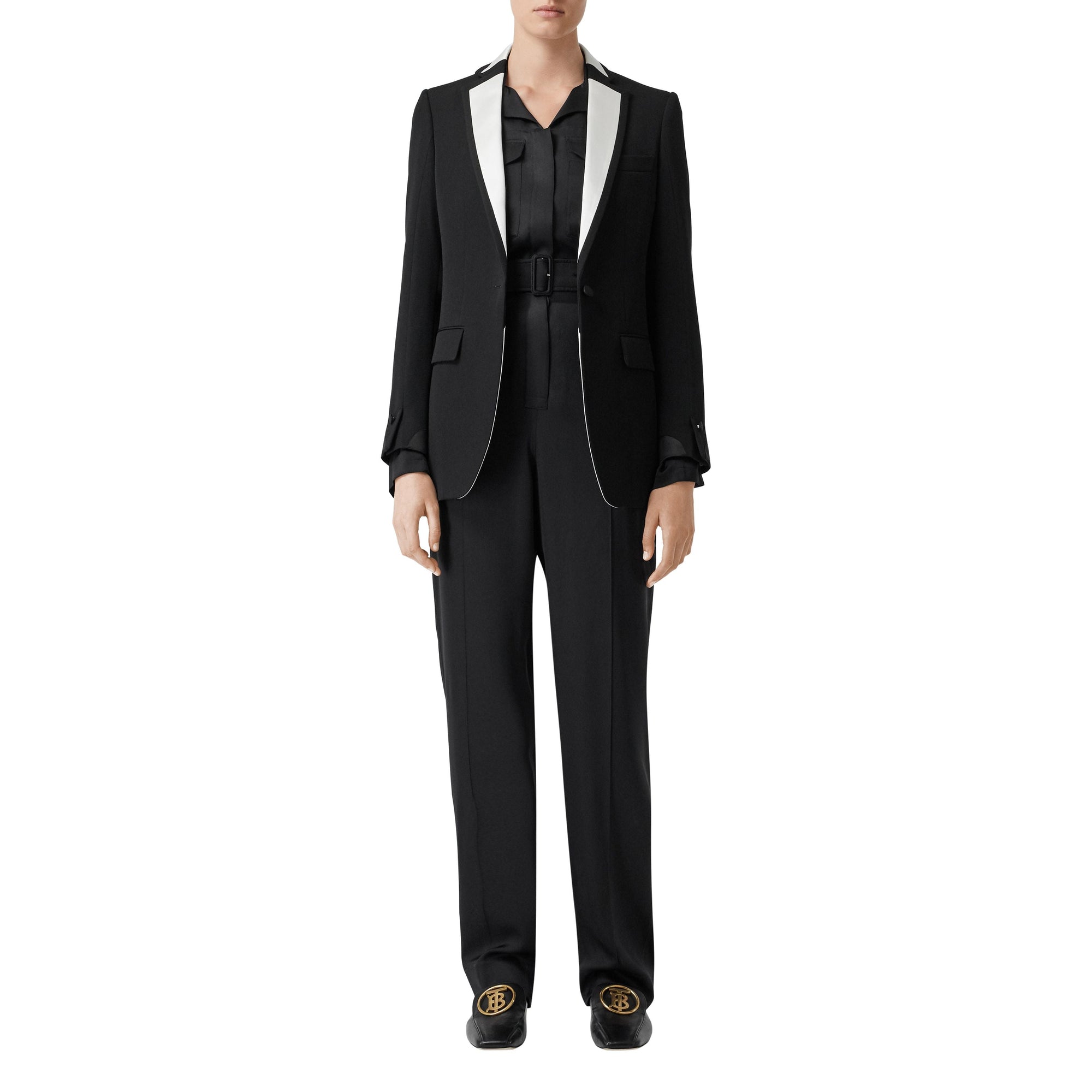 BLACK Veste tailleur en laine avec panneau en soie