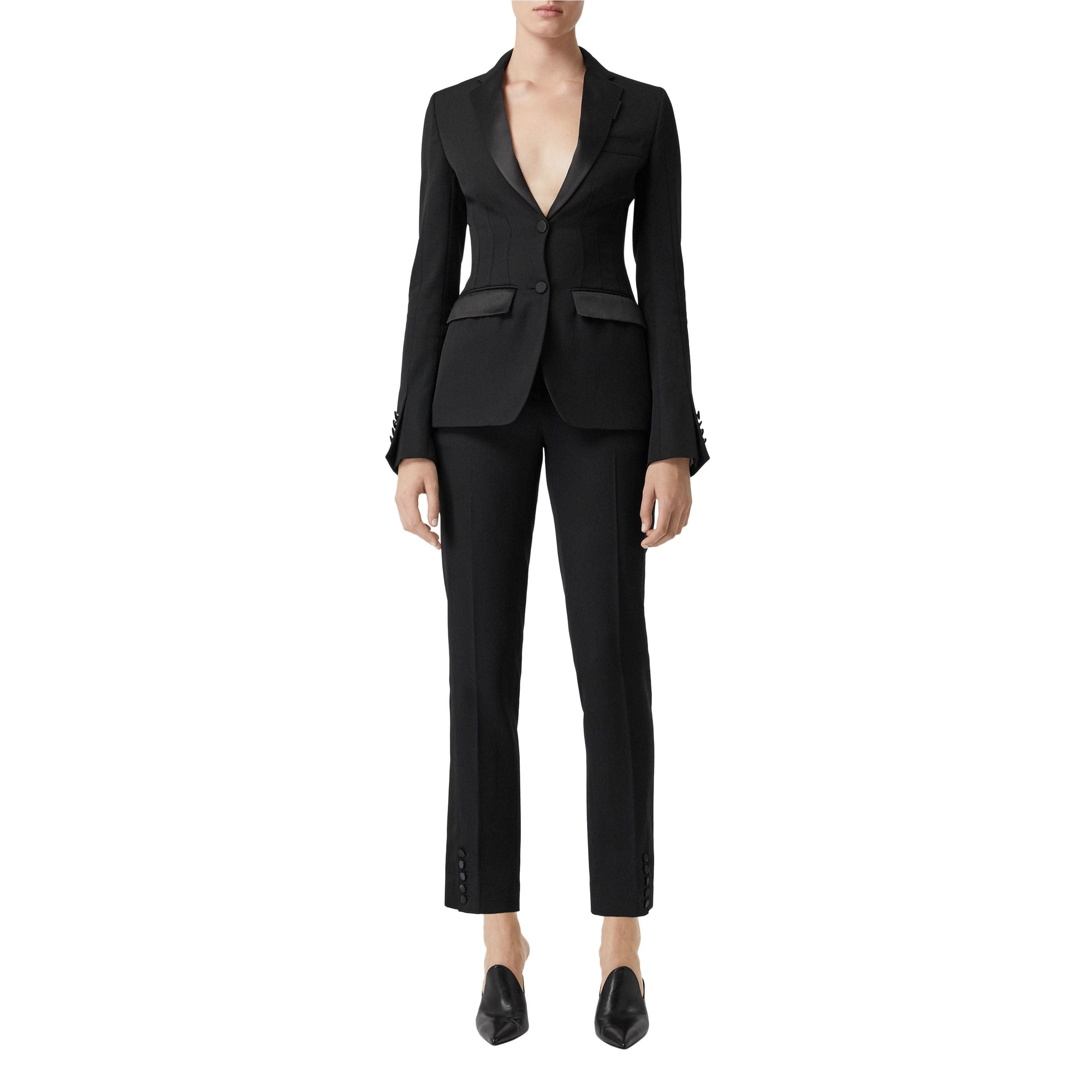 BLACK Pantalon tailleur en laine à rayures en satin