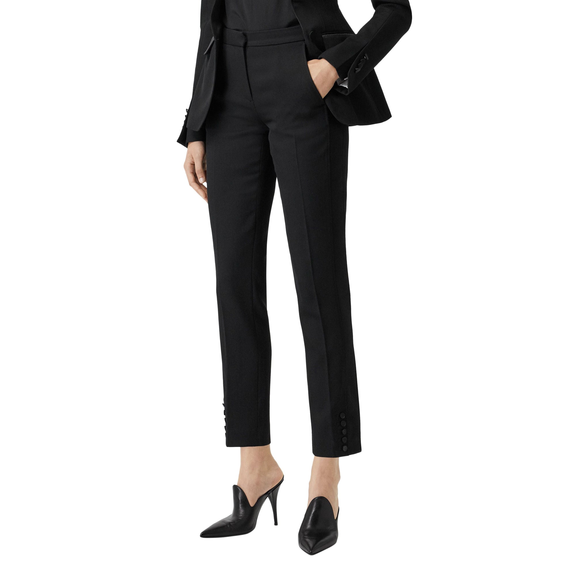 BLACK Pantalon tailleur en laine à rayures en satin