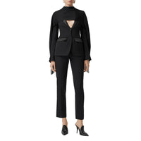 BLACK Pantalon tailleur en laine à rayures en satin