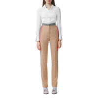 Pantalon tailleur en laine check et pied-de-poule - Bronze