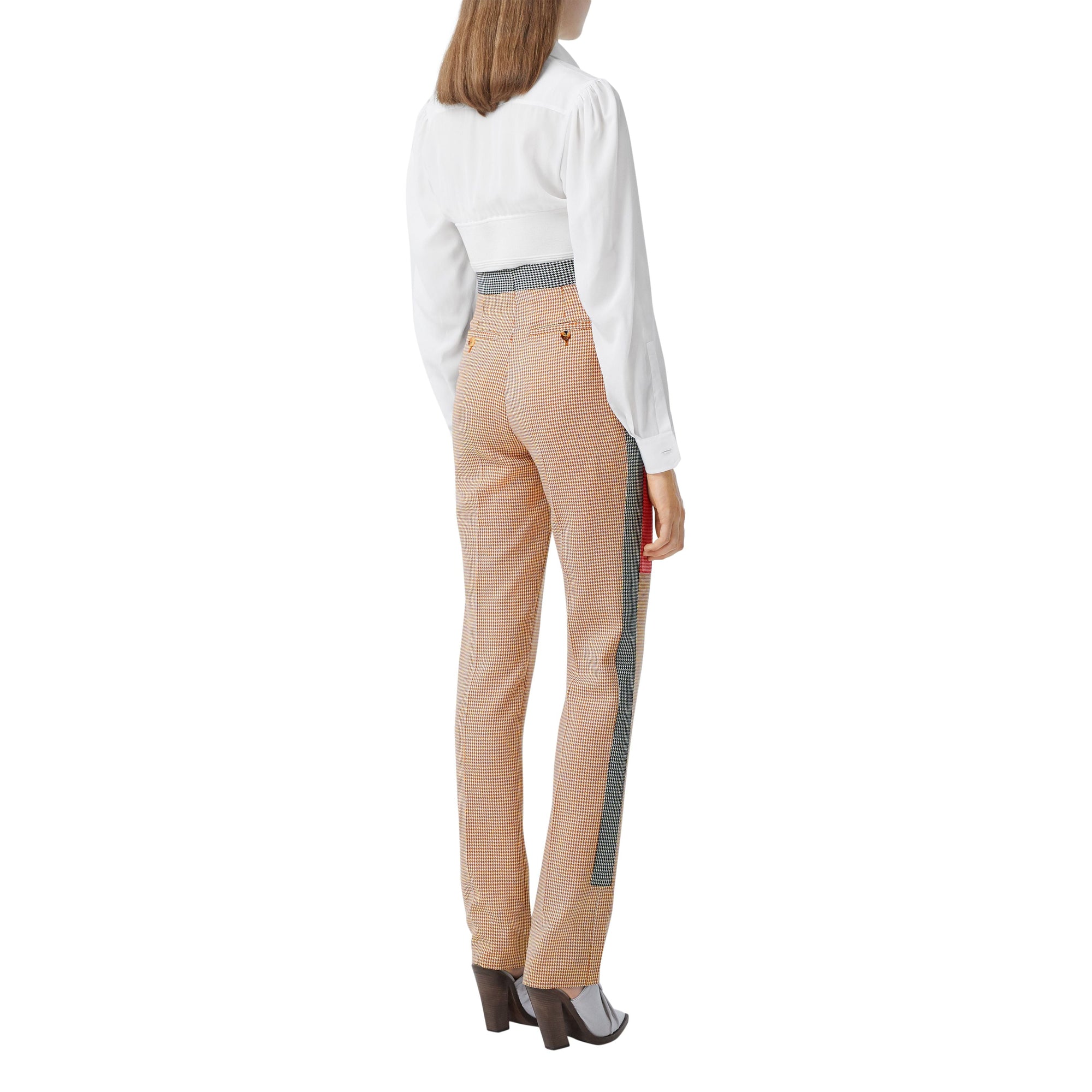 Pantalon tailleur en laine check et pied-de-poule - Bronze