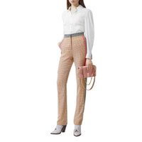 Pantalon tailleur en laine check et pied-de-poule - Bronze