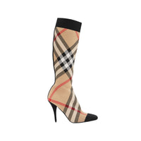 Bottes façon chaussettes en maille stretch check - Beige d'archive