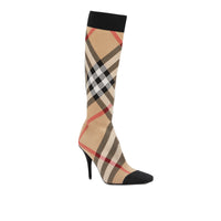 Bottes façon chaussettes en maille stretch check - Beige d'archive