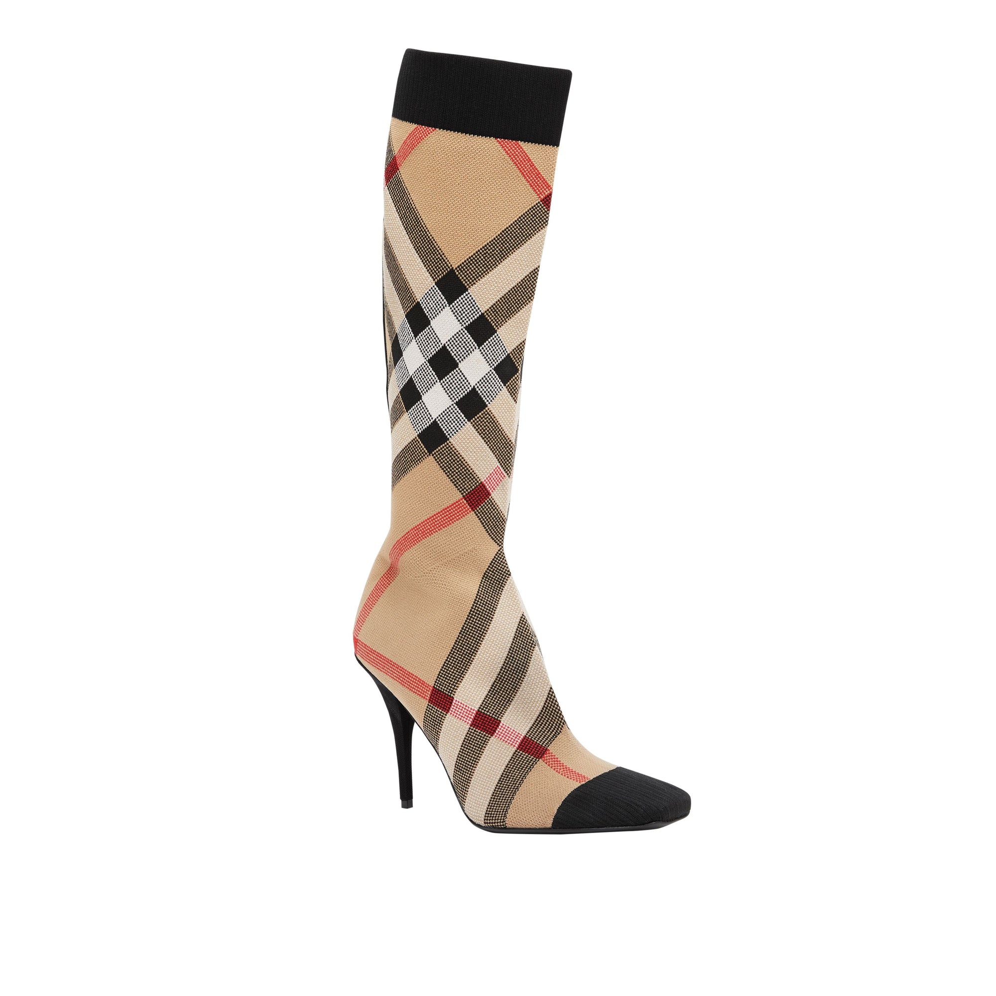 Bottes façon chaussettes en maille stretch check - Beige d'archive