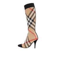 Bottes façon chaussettes en maille stretch check - Beige d'archive