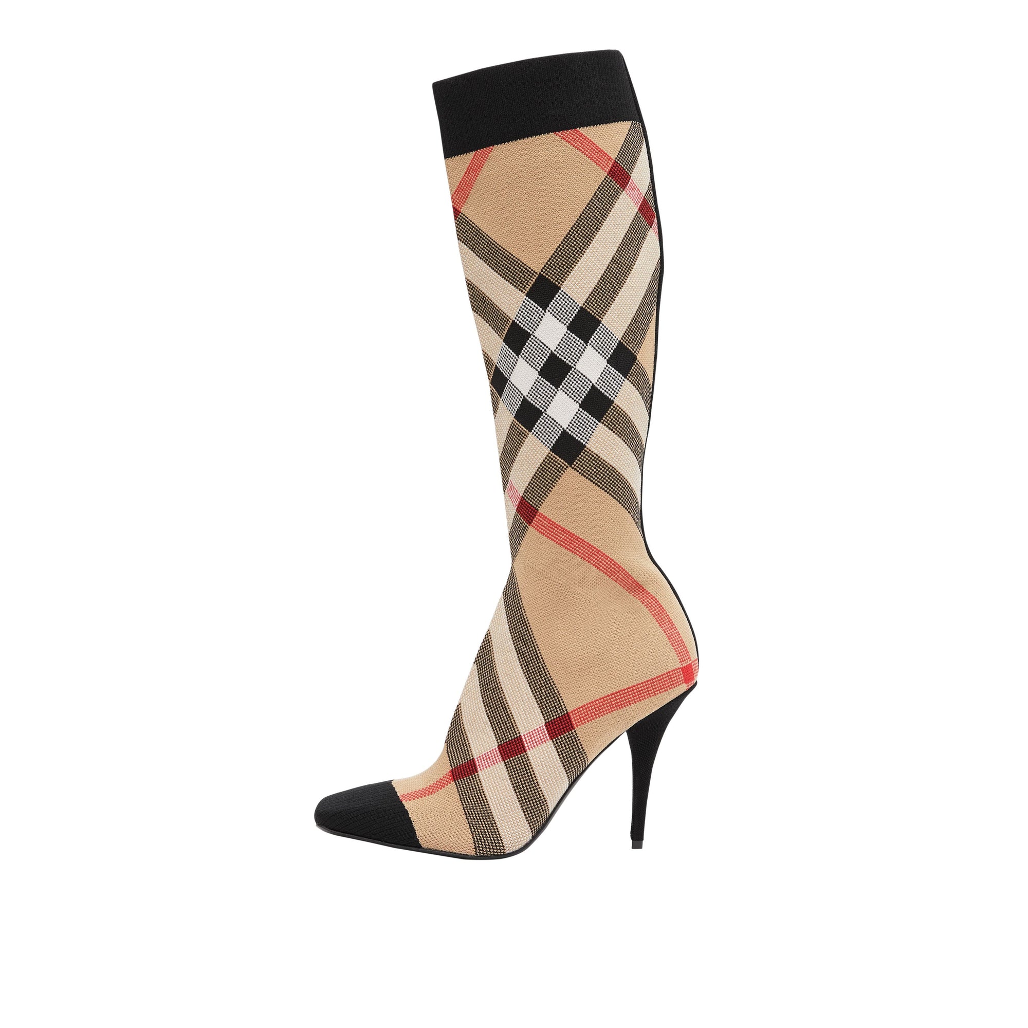 Bottes façon chaussettes en maille stretch check - Beige d'archive