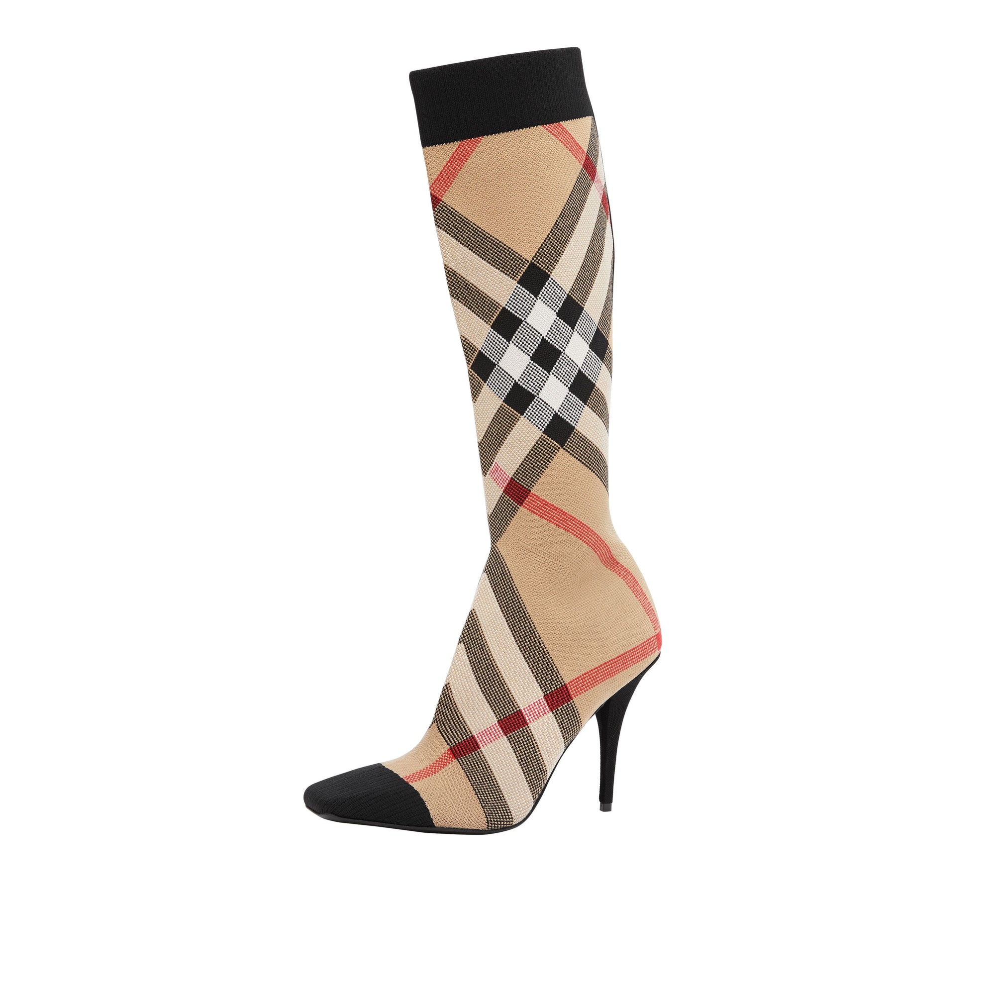 Bottes façon chaussettes en maille stretch check - Beige d'archive