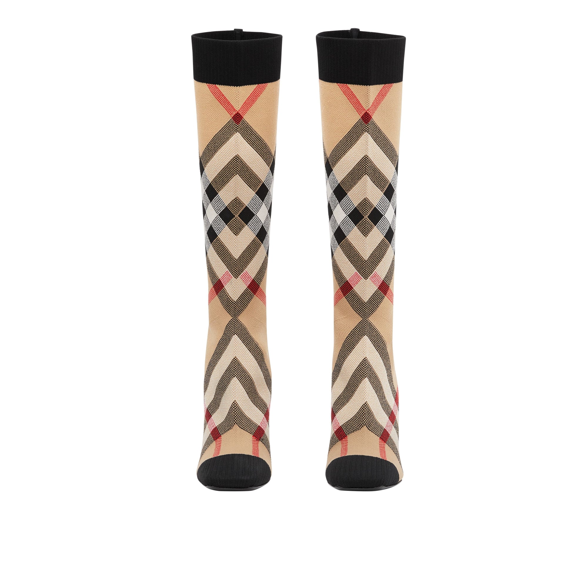 Bottes façon chaussettes en maille stretch check - Beige d'archive