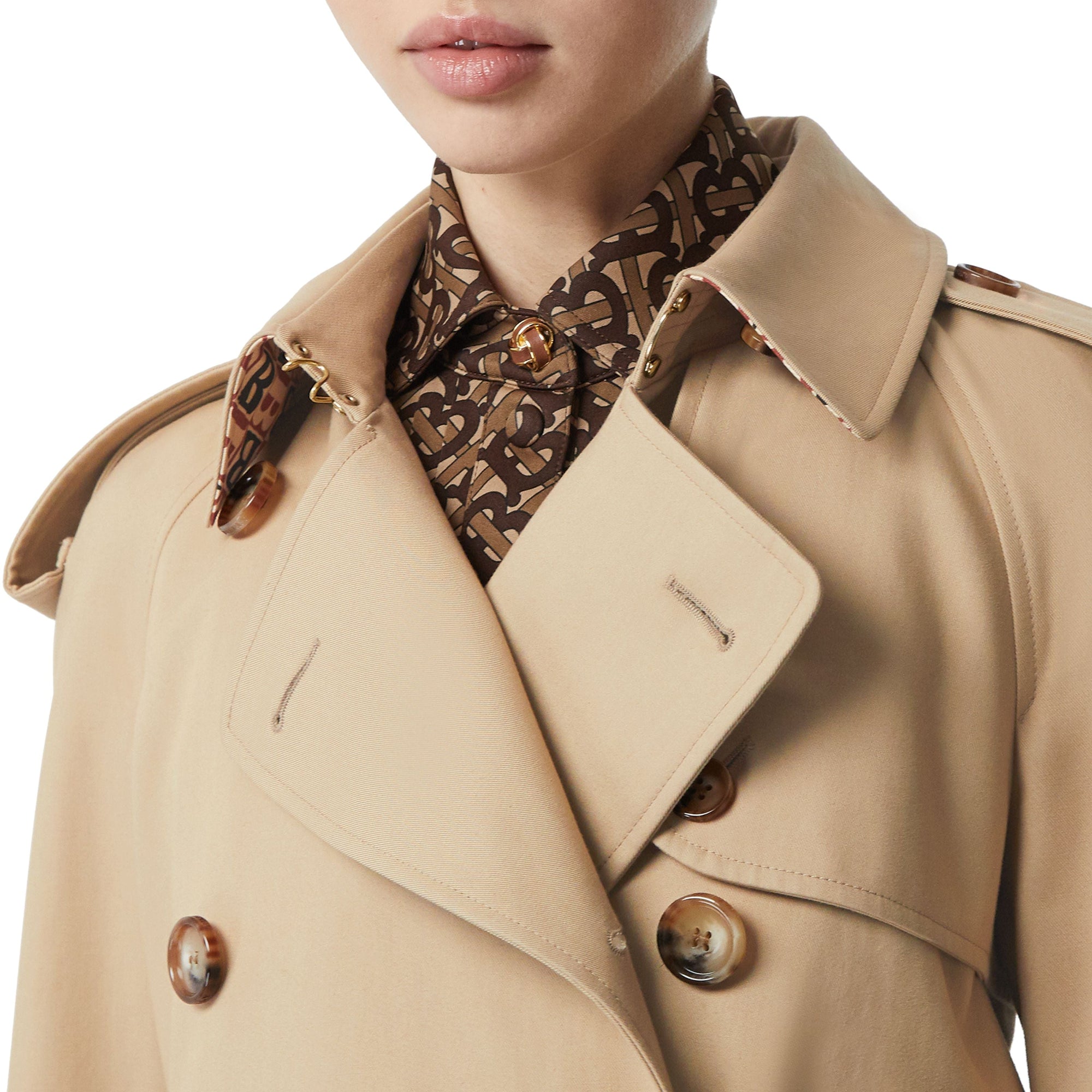 Trench en gabardine de coton avec doublure à imprimé d'archive - Miel
