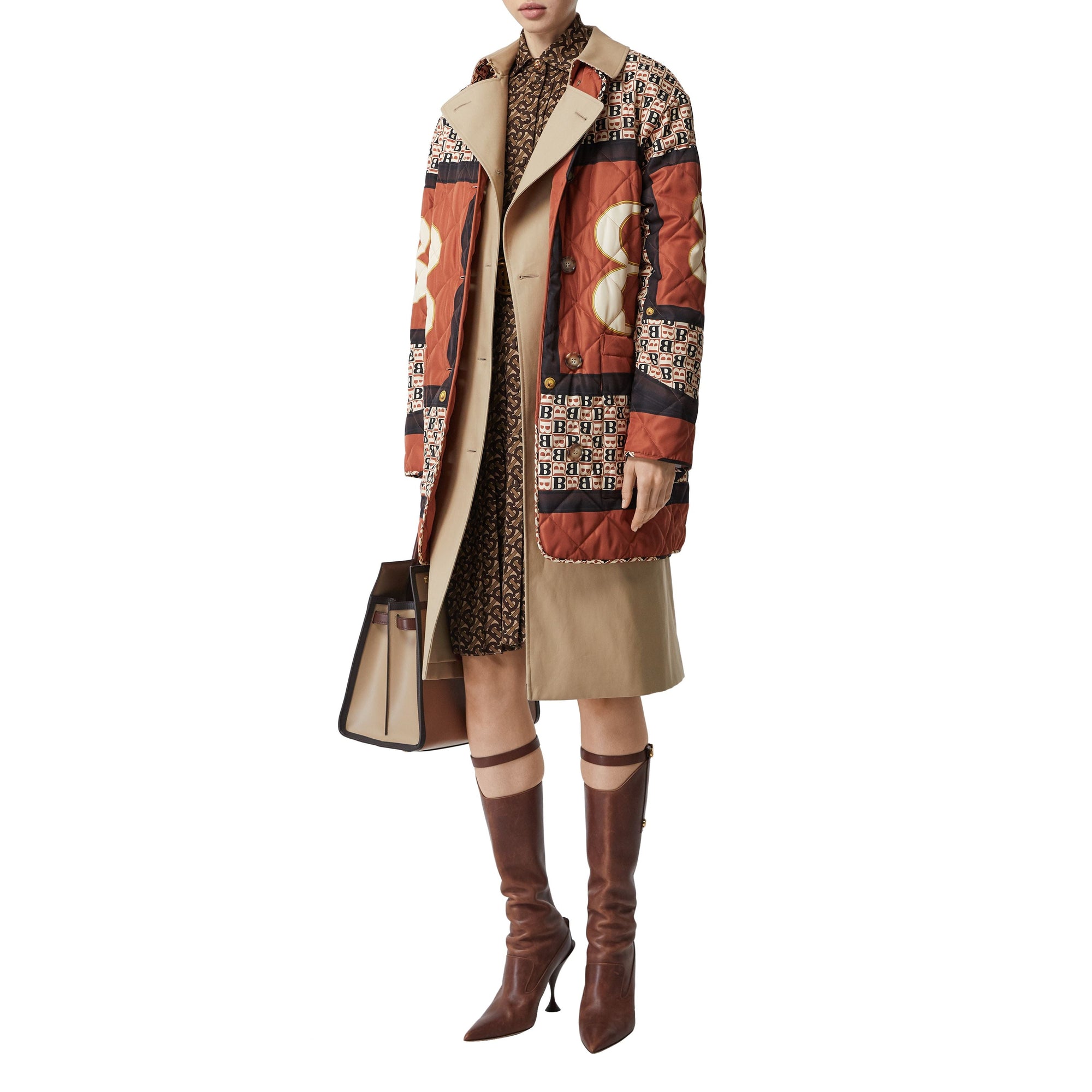 Trench en gabardine de coton avec doublure à imprimé d'archive - Miel