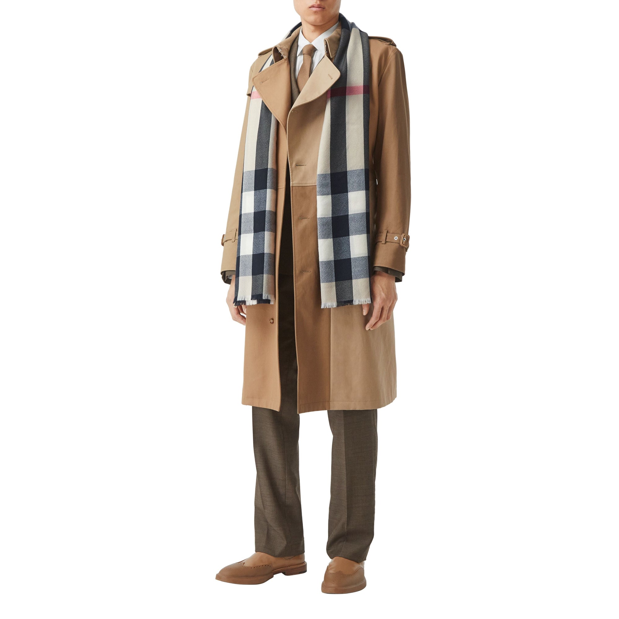 Maxi écharpe légère en cachemire check - Beige d'Archive