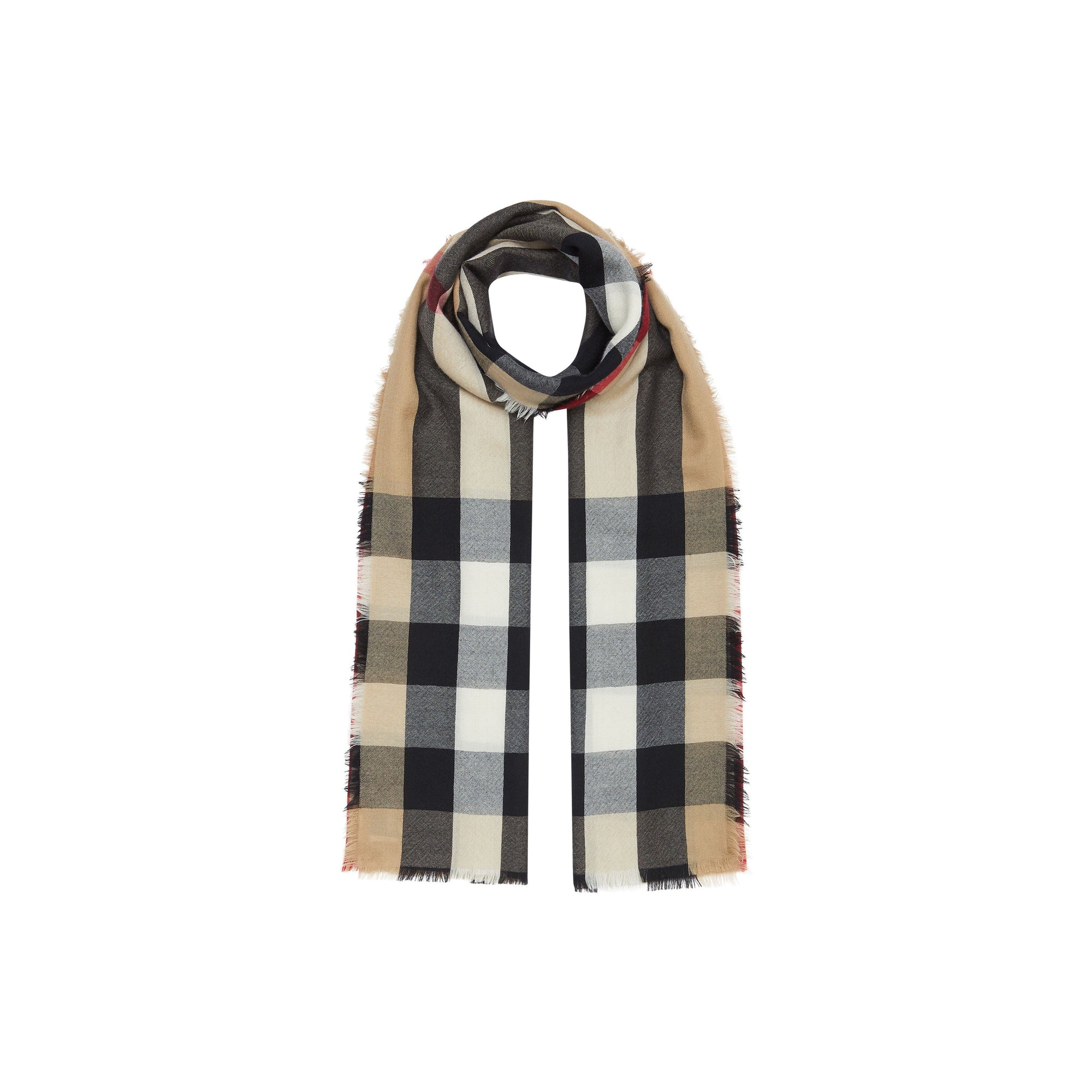 Maxi écharpe légère en cachemire check - Beige d'archive