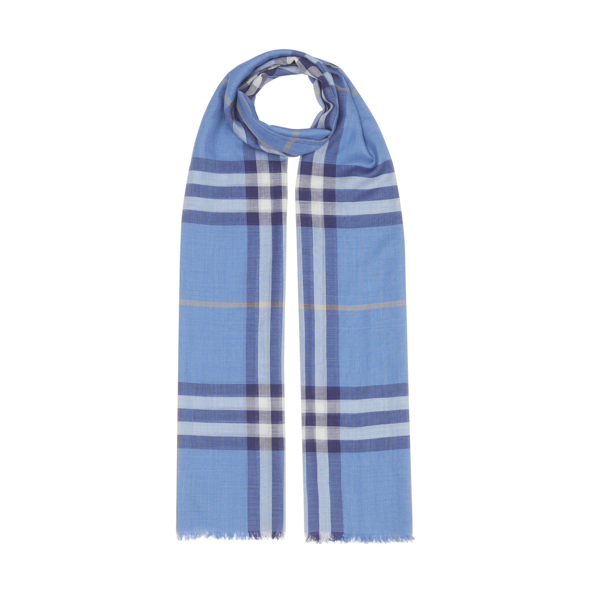 ENGLISH BLUEBELL Écharpe légère en laine et soie check