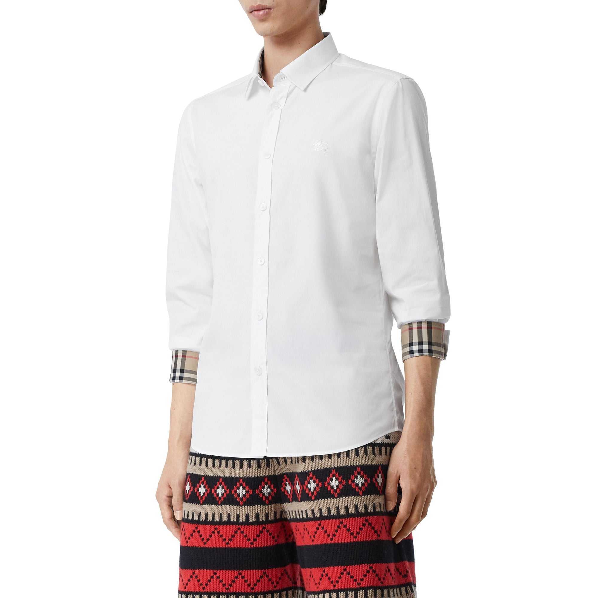 WHITE Chemise en popeline de coton stretch avec emblème du Cavalier brodé