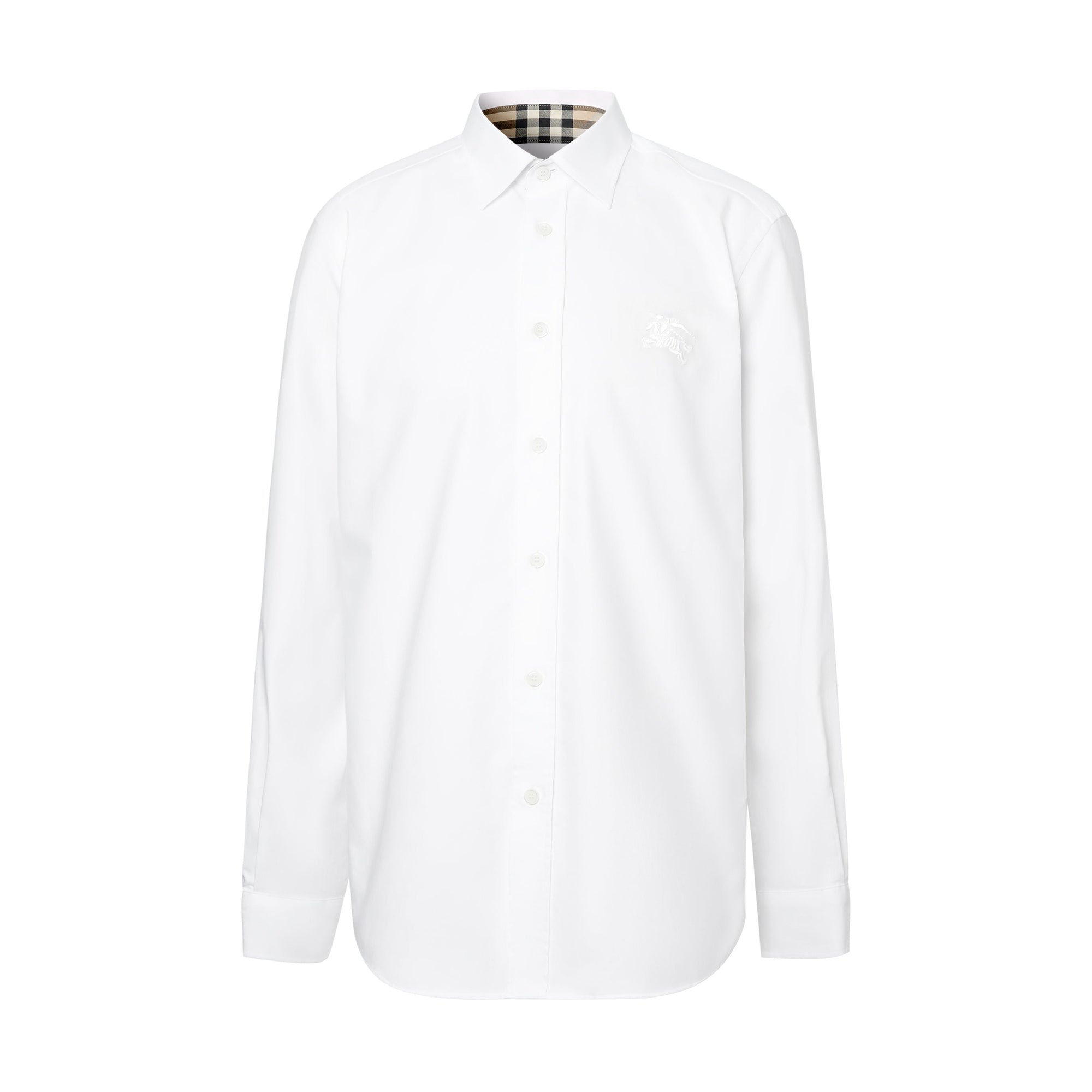 WHITE Chemise en popeline de coton stretch avec emblème du Cavalier brodé