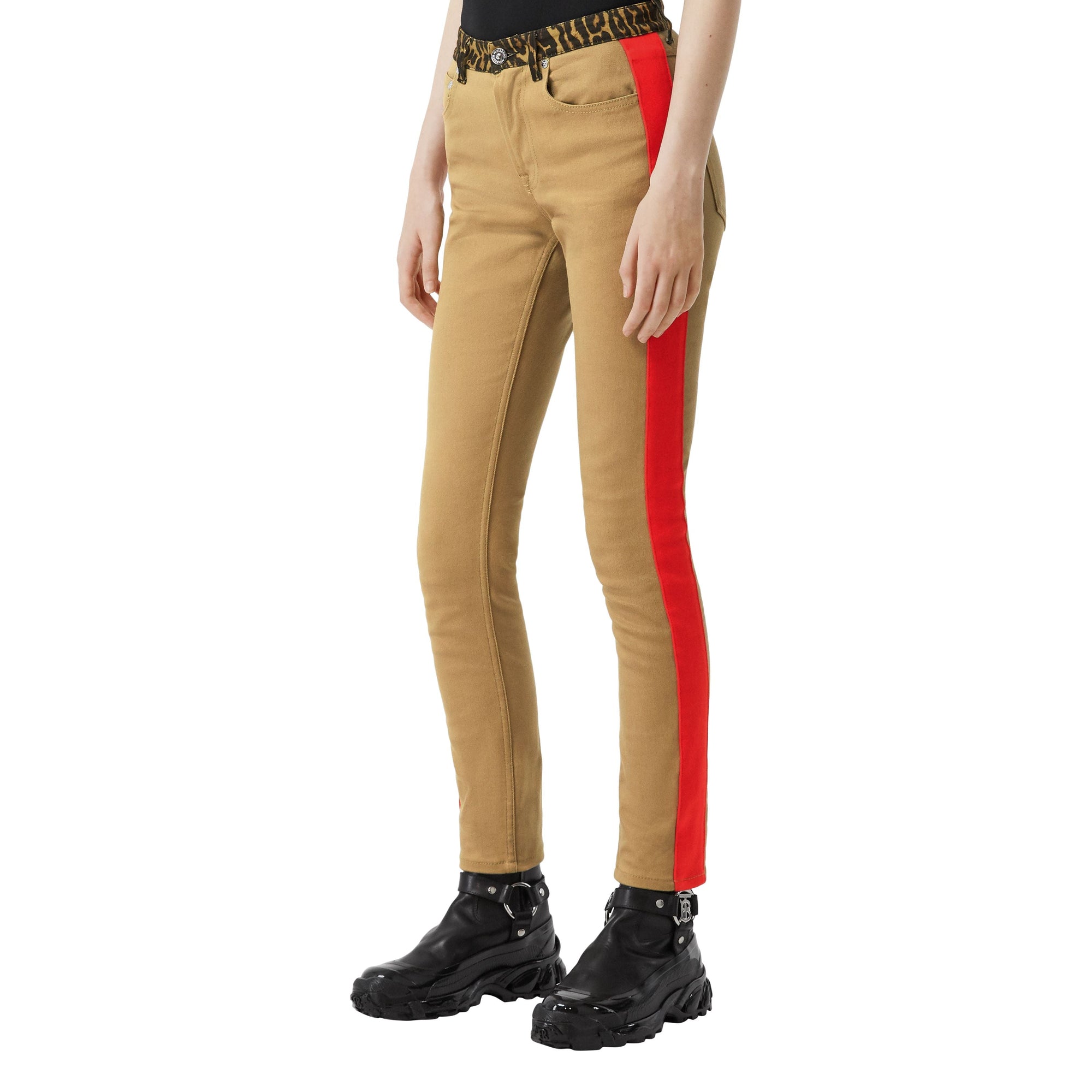Jean skinny en denim japonais avec imprimé léopard - Olive intense