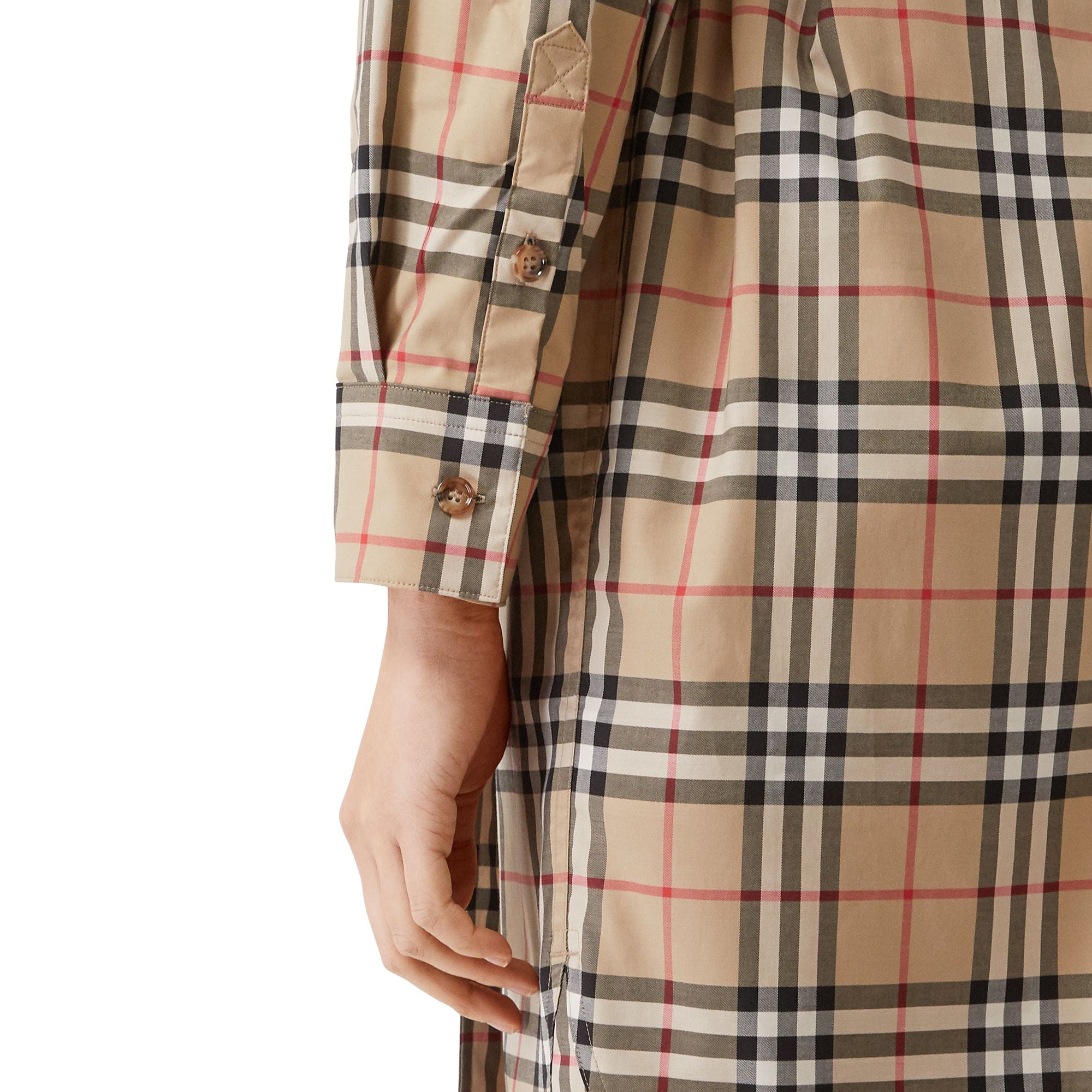 Robe chemise ceinturée en coton stretch Vintage check - Beige d'Archive