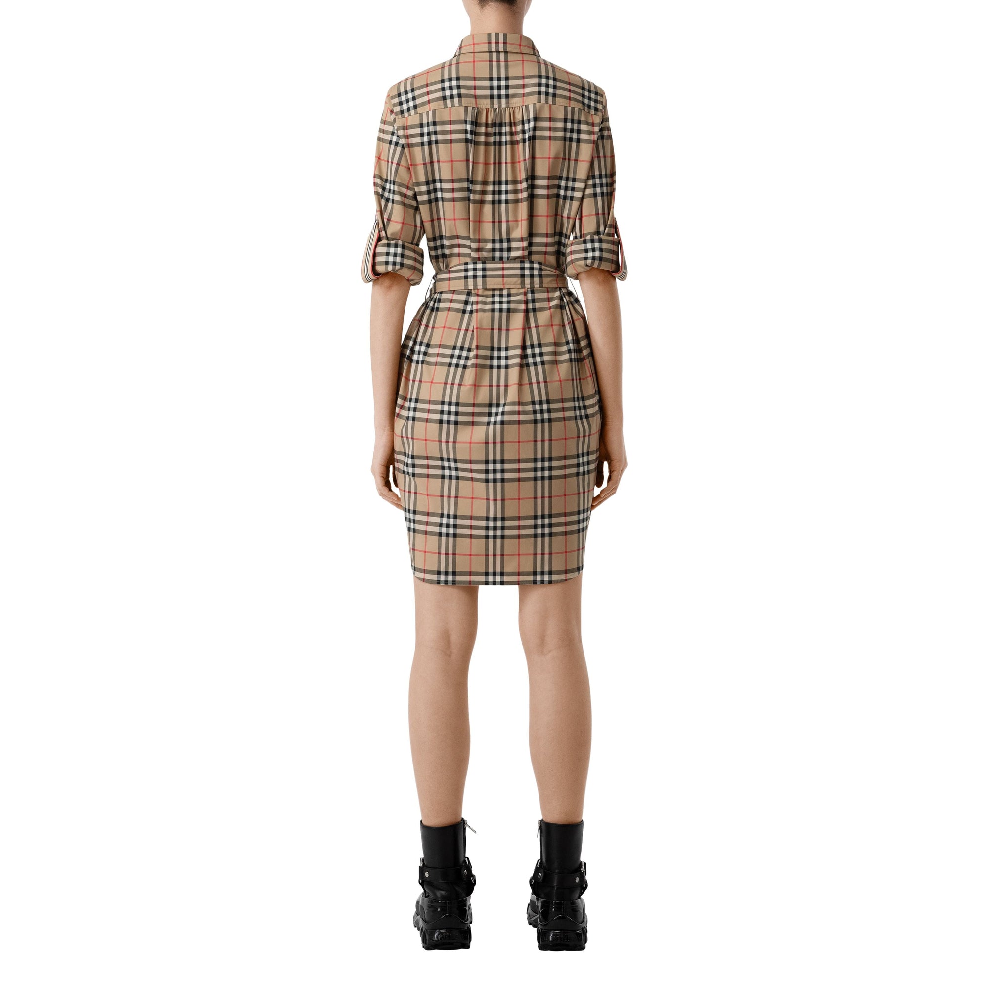 Robe chemise ceinturée en coton stretch Vintage check - Beige d'Archive