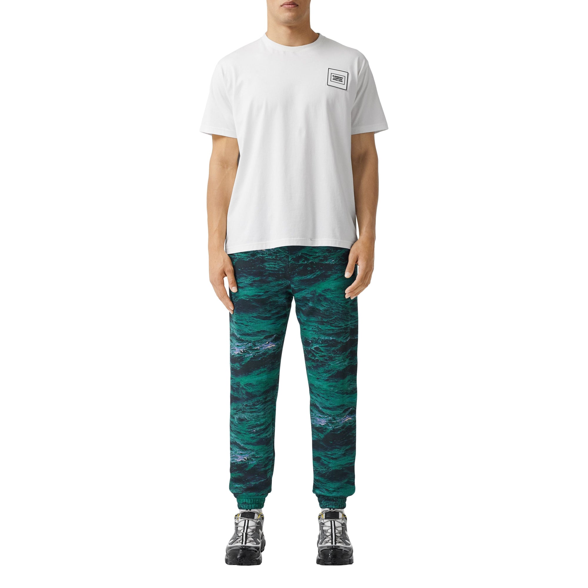 Pantalon de survêtement en coton à imprimé marin avec bandes - Bleu canard intense